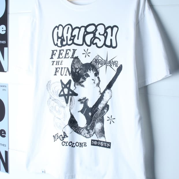 (L-2XL) 카비시 반팔 티셔츠 고양이락스타 화이트 키치-H36559