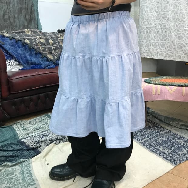 빈티지 여성 밴딩 연청 데님 캉캉스커트