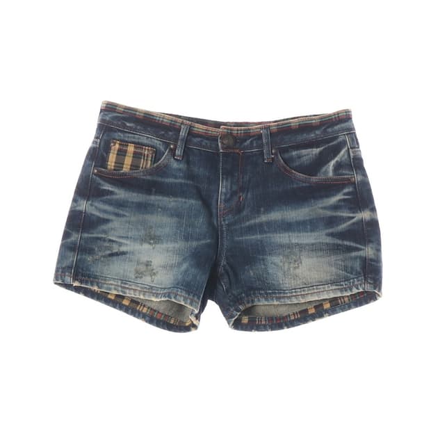 에비수 빈티지 체크 배색 데님 쇼츠 28