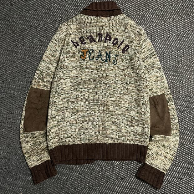 빈폴 진 올드스쿨 빅로고 엘보 패치 니트 집업o 5207