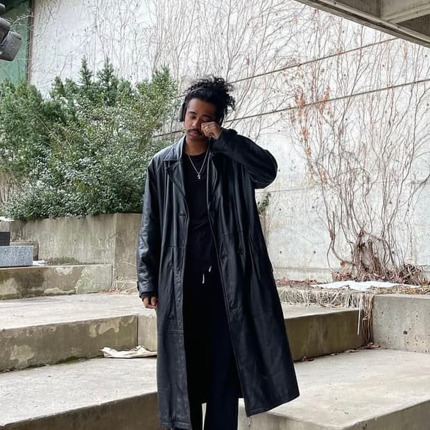 Vintage black leather maxi coat