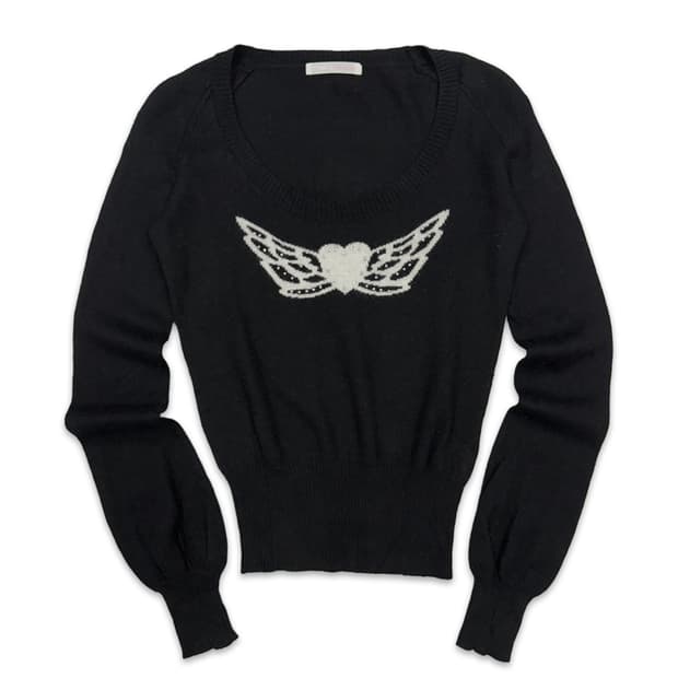 빈티지 블랙 앤젤 크롭 니트