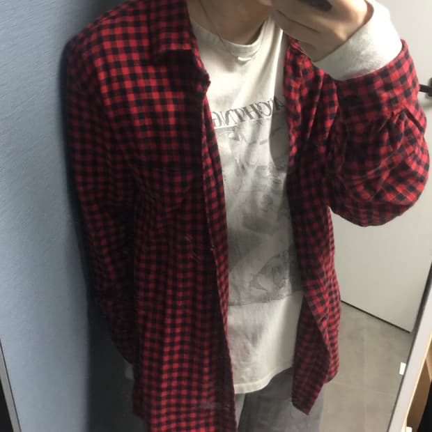 레드 깅엄 울 체크 셔츠 (원단디테일 참고)