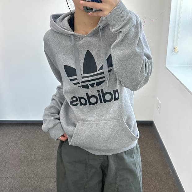 Adidas 아디다스 빅 파이어로고 그레이 후드티