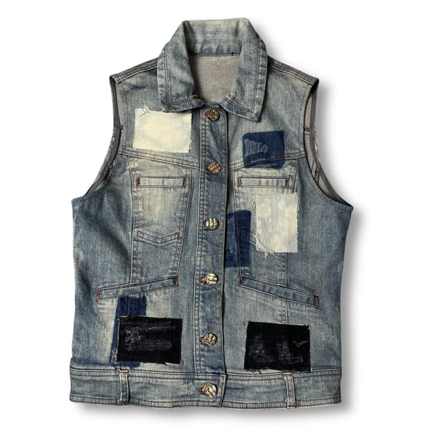 빈티지 연청 패치 디테일 데님 조끼 M
