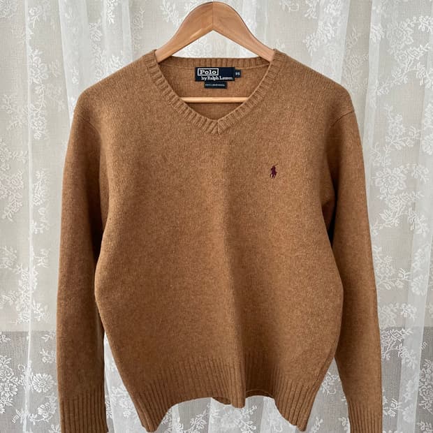 95) 폴로 랄프로렌 브이넥 램스울 니트 브라운