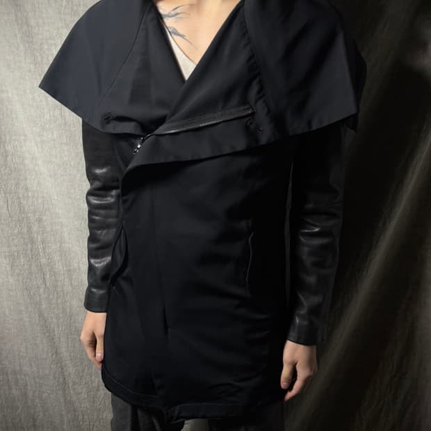 Tornado Mart Asymmetric Arm Leather Coat