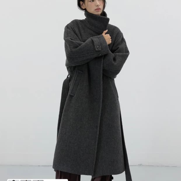 미치코런던 코시노 벨티드 발마칸 울 코트 차콜