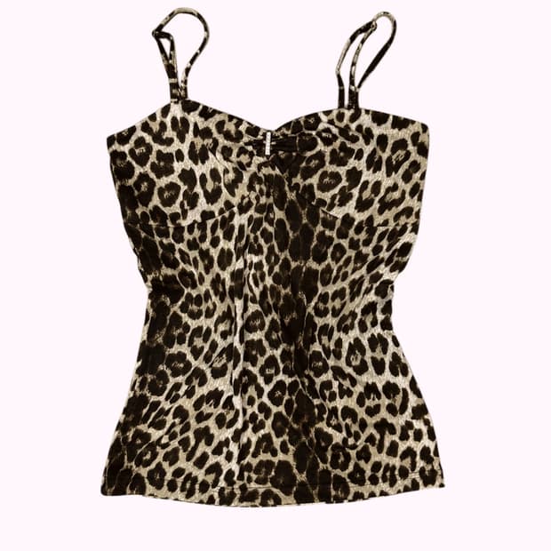 leopard cubic shirring top
