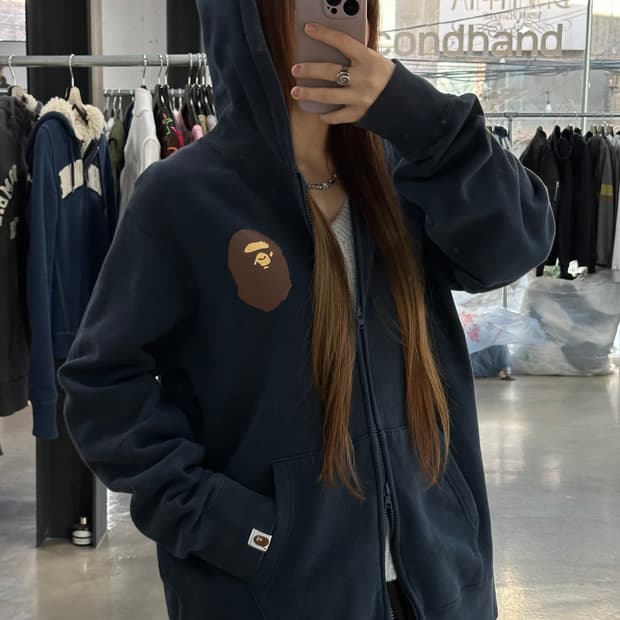 베이프 사루 후드집업 네이비