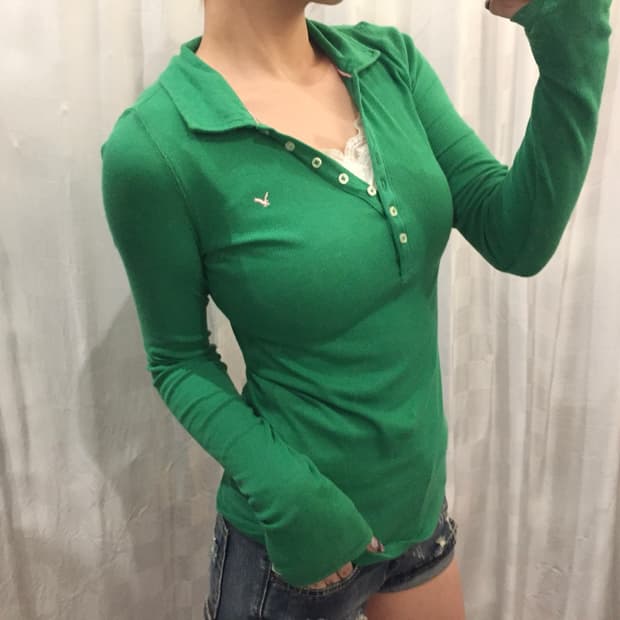 American Eagle 아메리칸이글 그린 딱붙핏 롱슬리브