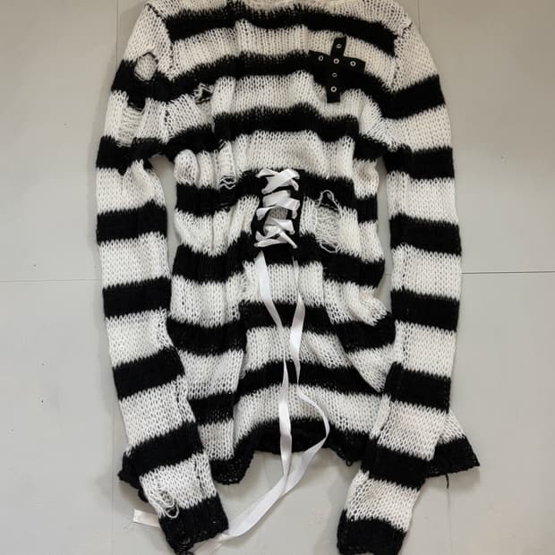 • striped eyelet cross knitwear