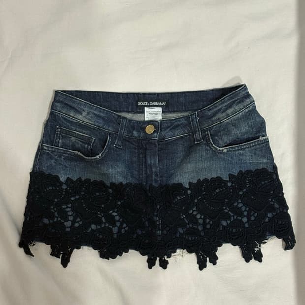 dolce & gabbana 2000s lace denim skirt