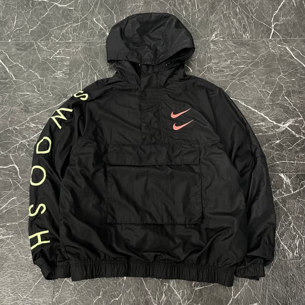 나이키 블랙 더블스우시 나일론 우븐 후드 바람막이 자켓