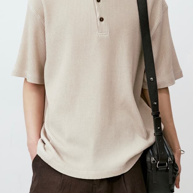 [L] 유스 Waffle Henley Neck H/S T-shirt 