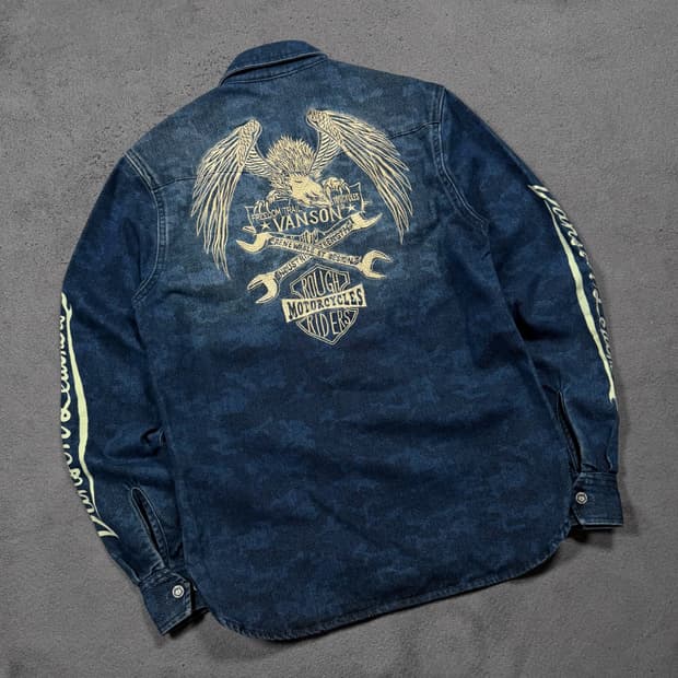 Vanson Leathers 밴슨 레더 카모 패턴 이글 자수 데님 자켓