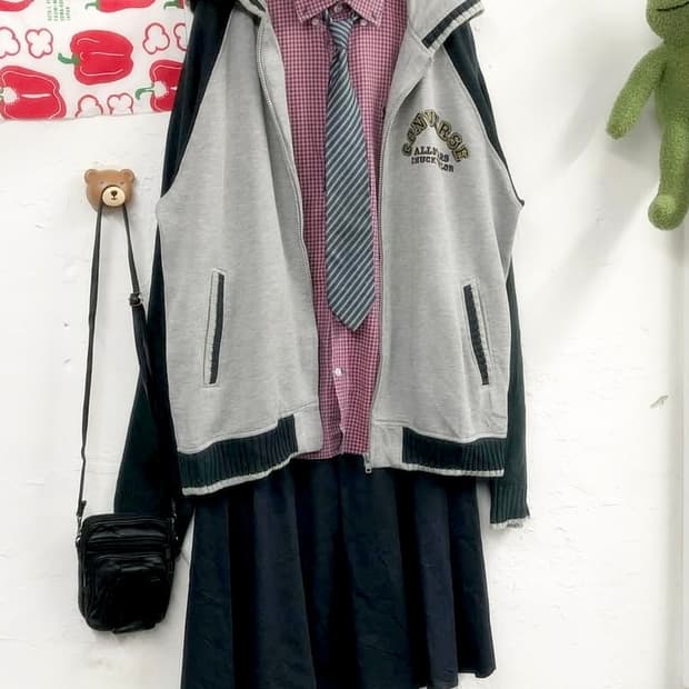 너드 빈티지 모리걸 스쿨룩 상의세트 컨버스 후드집업 교복 카모메산장 닛시