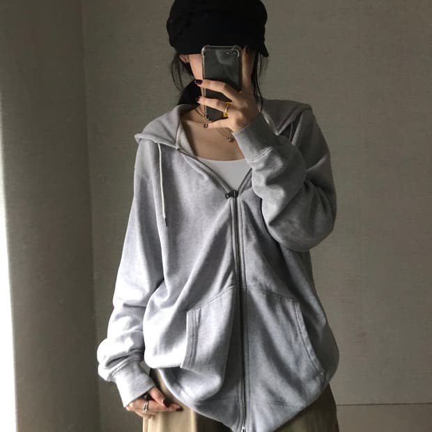 리바이스 그레이 오버핏 후드집업