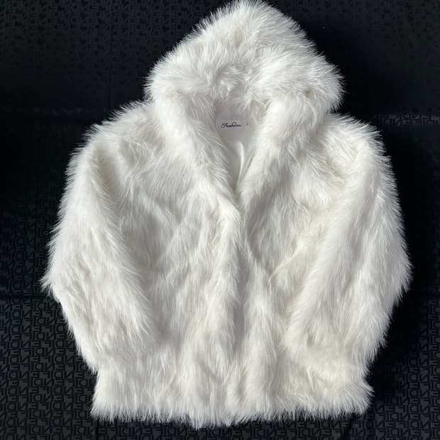 페이크 퍼 울 실크 혼방 후드자켓