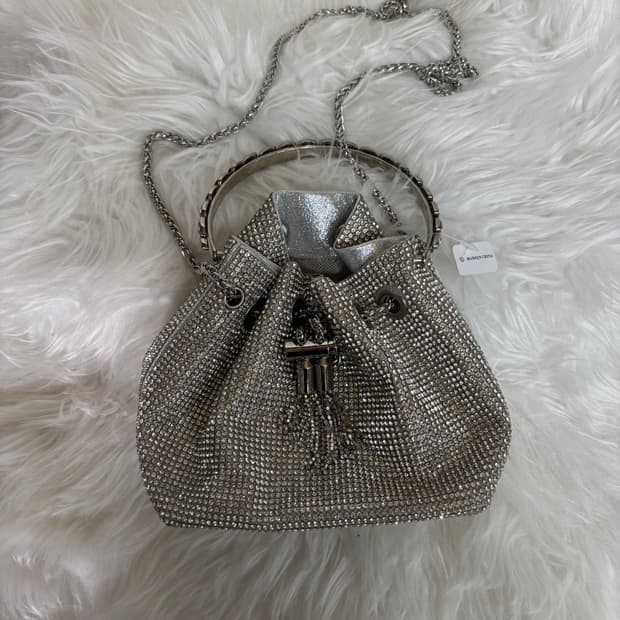 블링블링 큐빅 크리스탈 실버 버킷백(복조리백)