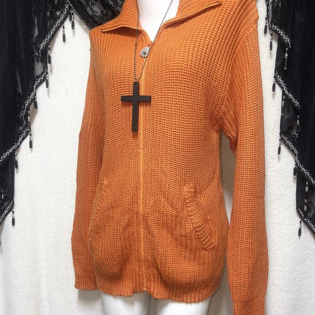 하이넥 오버루즈핏 오렌지 니트집업 롱가디건 y2k 와투케 펑크 갸루 핀터