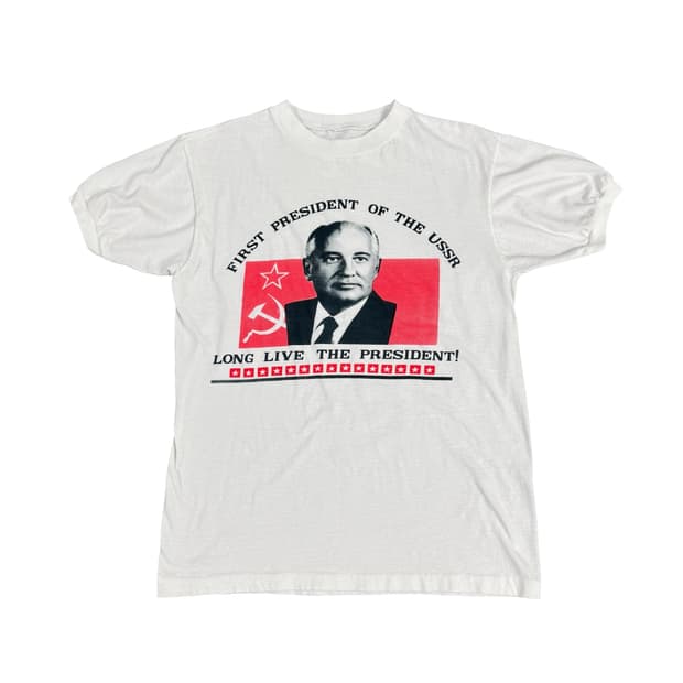 빈티지 90s 소비에트 소련 고르바초프 링거 티셔츠 Soviet