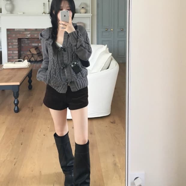 아워캐비넷 더플 후드 가디건