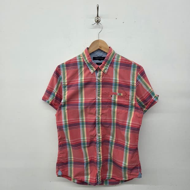 타미힐피거 체크 반팔 셔츠 여m