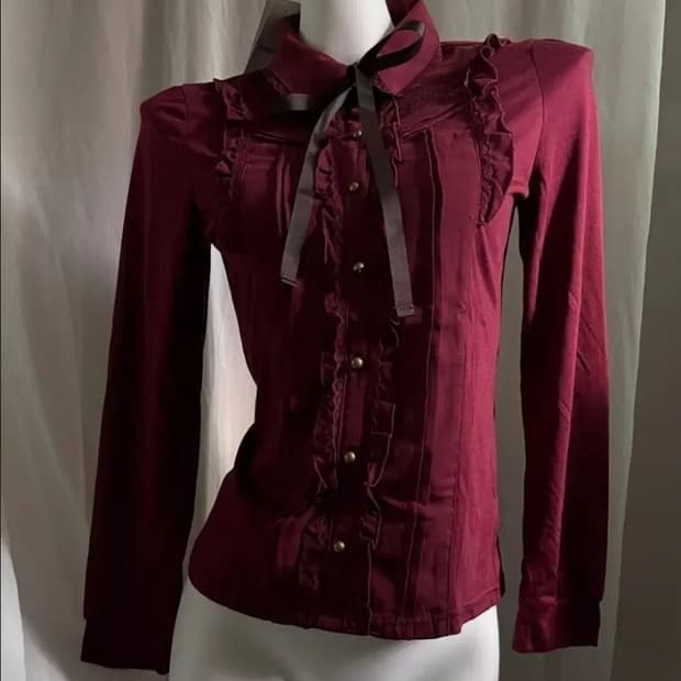 빈티지 엑시즈팜 고딕 고스 공겜여주깔 버건디 와인 블라우스 탑 셔츠