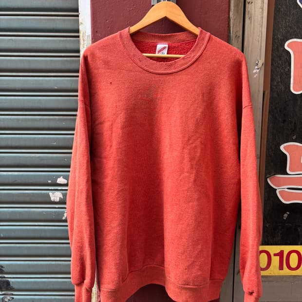 RH-02 90s 프룻오브더룸 페이드, 데미지 커스텀 스웻셔츠(레드)