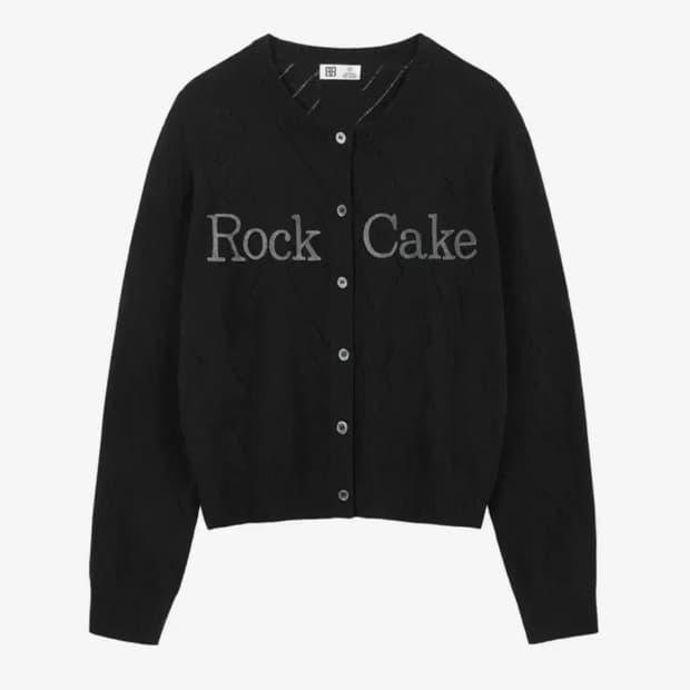 락케이크 아가일 펀칭 니트 가디건 블랙