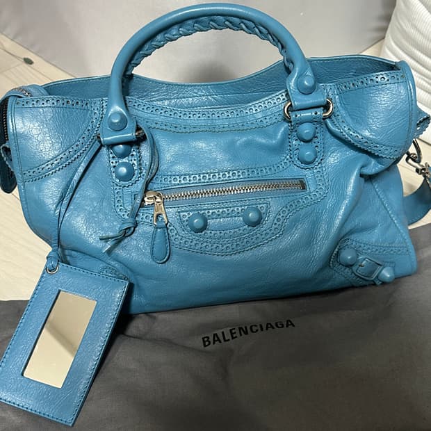 발렌시아가 자이언트 모터백 블루 미듐