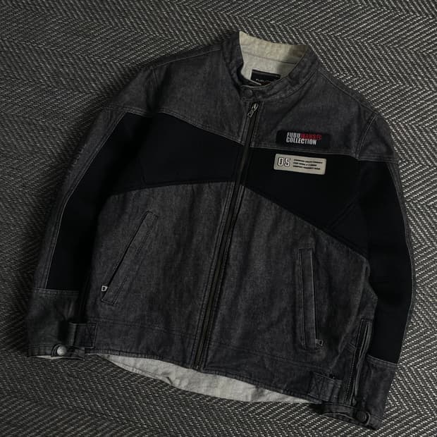 00s 후부 올드스쿨 흑청 데님 바이커 자켓 y 3576