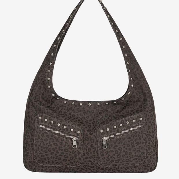 일리고 레오파드 스터드 숄더 백 딥브라운