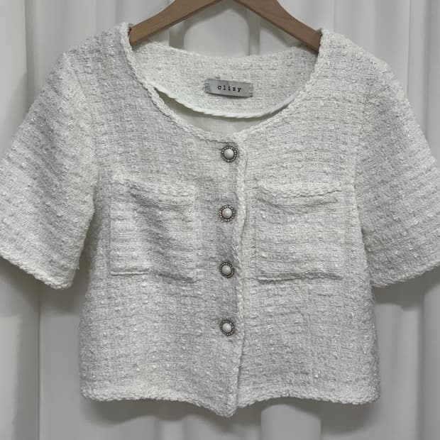 clizy 화이트 포켓 트위드 자켓