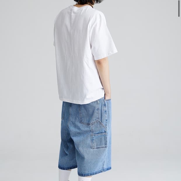 비에스래빗 카펜터 루즈핏 데님 숏팬츠 블루