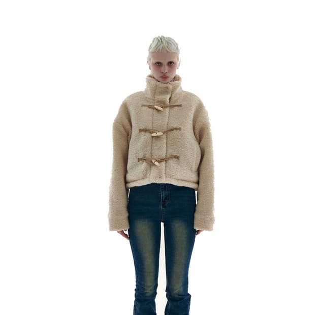 플레이스 스튜디오 오버핏 하이넥 더플 플리스 퀼팅 자켓 점퍼