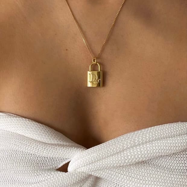 디올 오블리크 패드락 스네이크 뱀줄 목걸이 