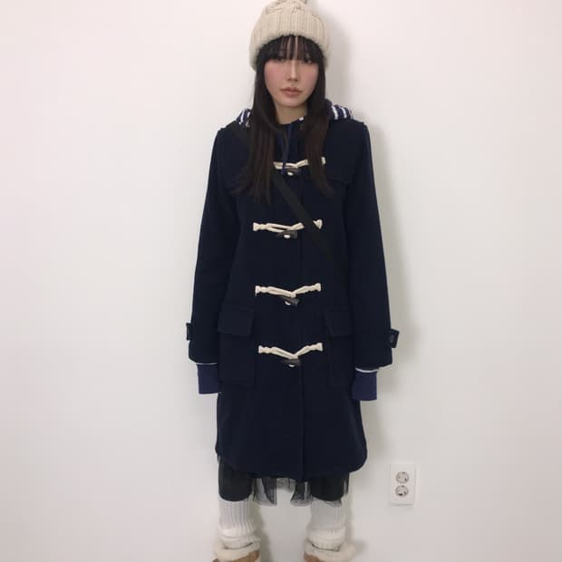 Jpn Navy Long Hooded Toggles Duffle Coat