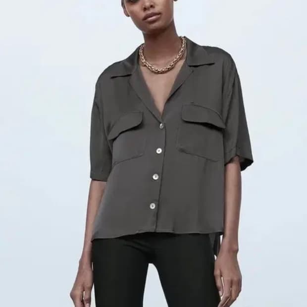 Zara 자라 새틴 반팔 블라우스 XS