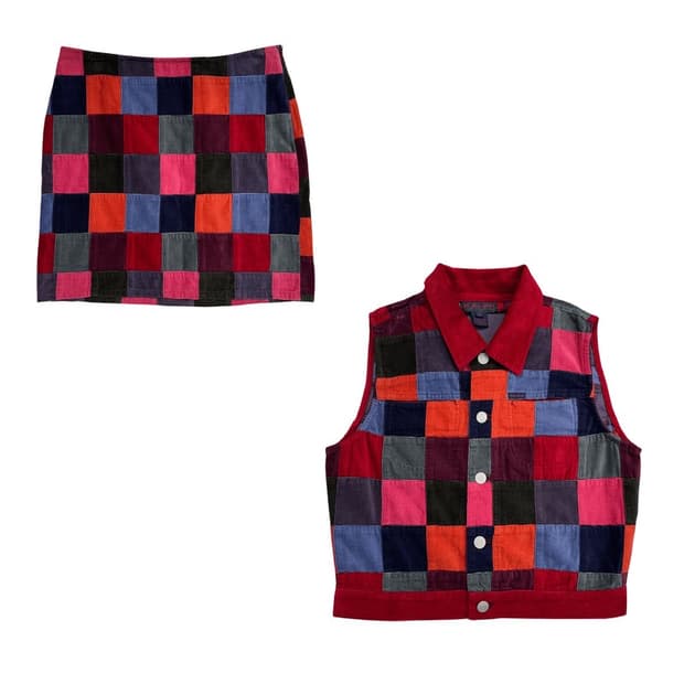 RALPH LAUREN 패치워크 코듀로이 베스트 & 스커트 세트 S
