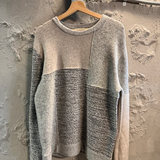 솔리드옴므 울 블록 패치워크 니트 그레이 50