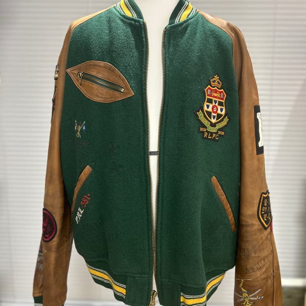 폴로 랄프로렌 올드보이 크루 울 레더믹스  바시티 자켓 XL