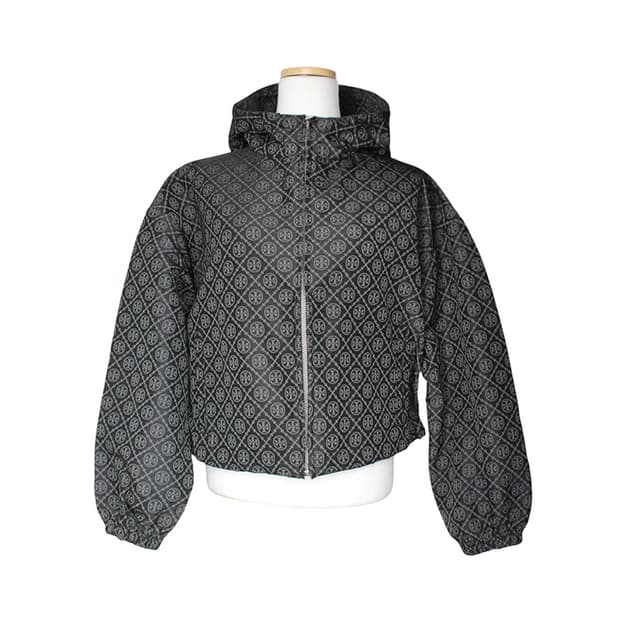 토리 버치 차콜그레이 로고 패턴 후드 숏자켓 55