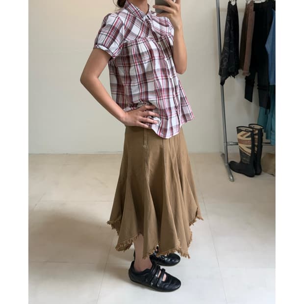 빈티지 체크 블라우스