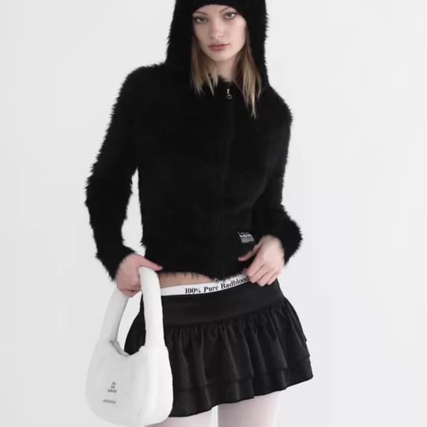 배드블러드 BadBlood Wake Up 모헤어 후드집업- 블랙