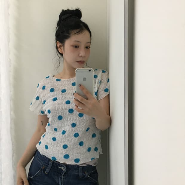 blue dot mesh top