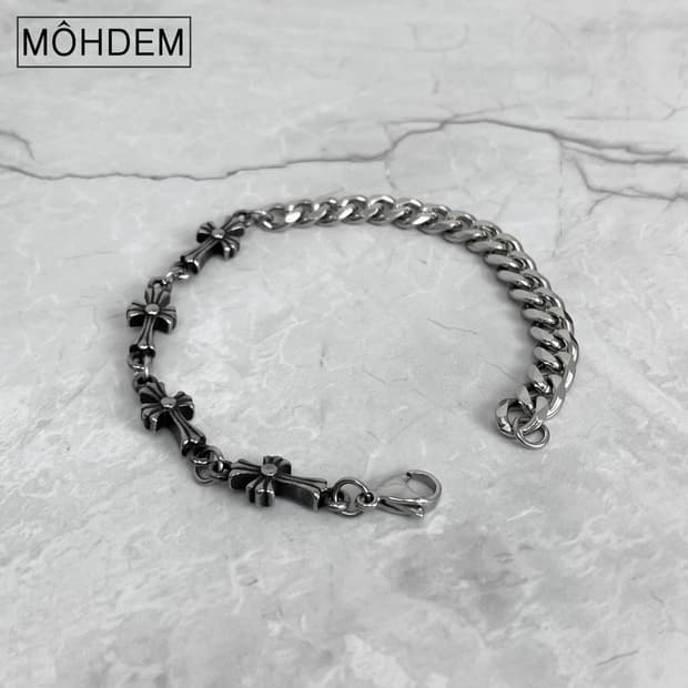 [Unisex] 크로스 체인 실버 팔찌