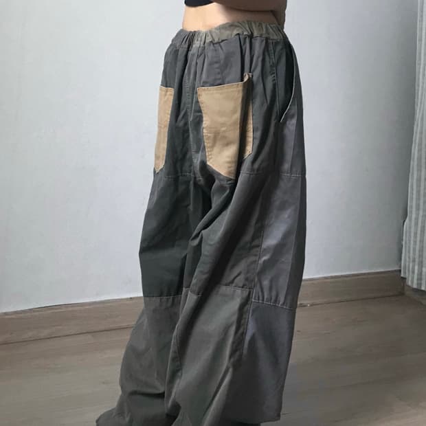 Patchwork khaki made balloon pt