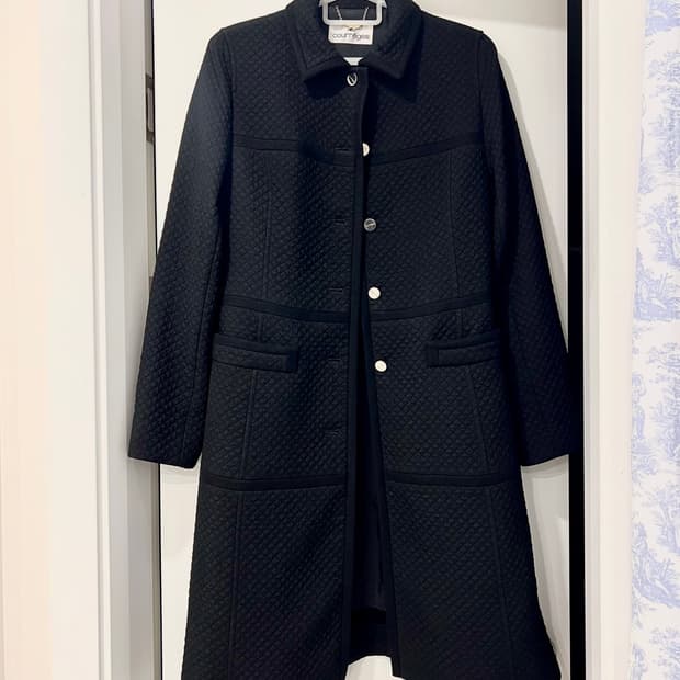 쿠레쥬 블랙 울 캐시미어 퀄팅 롱코트 꾸레쥬